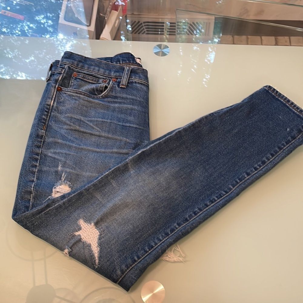 Madewell jeans 27 the slim boyjean blue distressed including crutch area - Picture 12 of 14